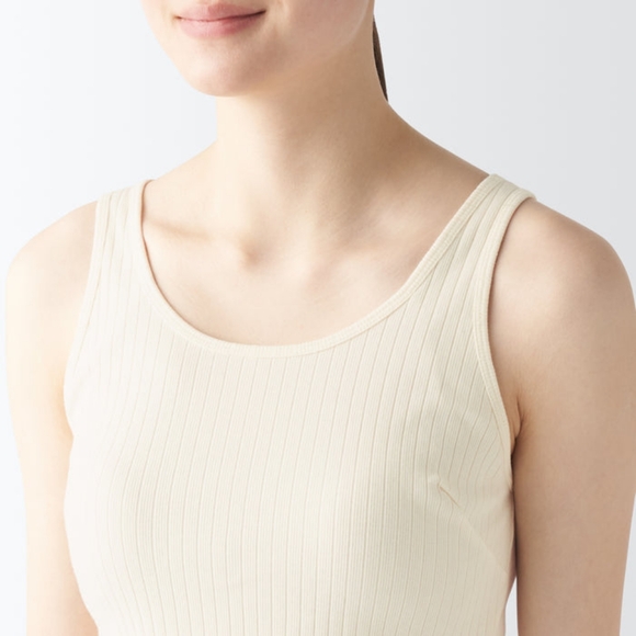 Muji Women's Cotton Stretch Ribbed Short Tank Top with Bra - S - Picture 8 of 12